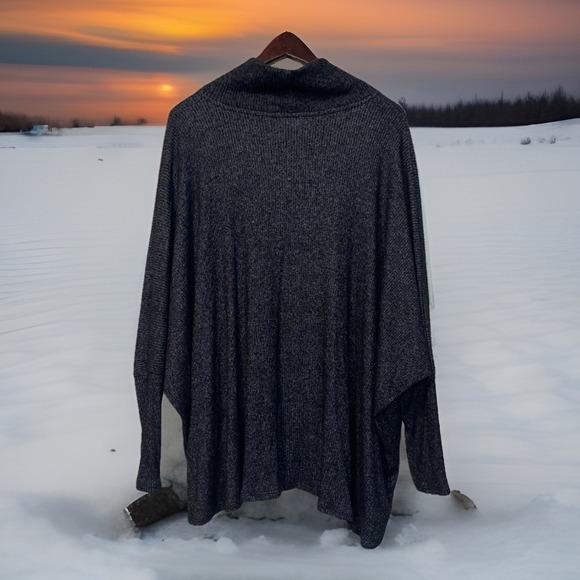 Anthropologie Self Contrast Sweater Women L Tube Cuffs Oversized Turtleneck - Picture 2 of 6